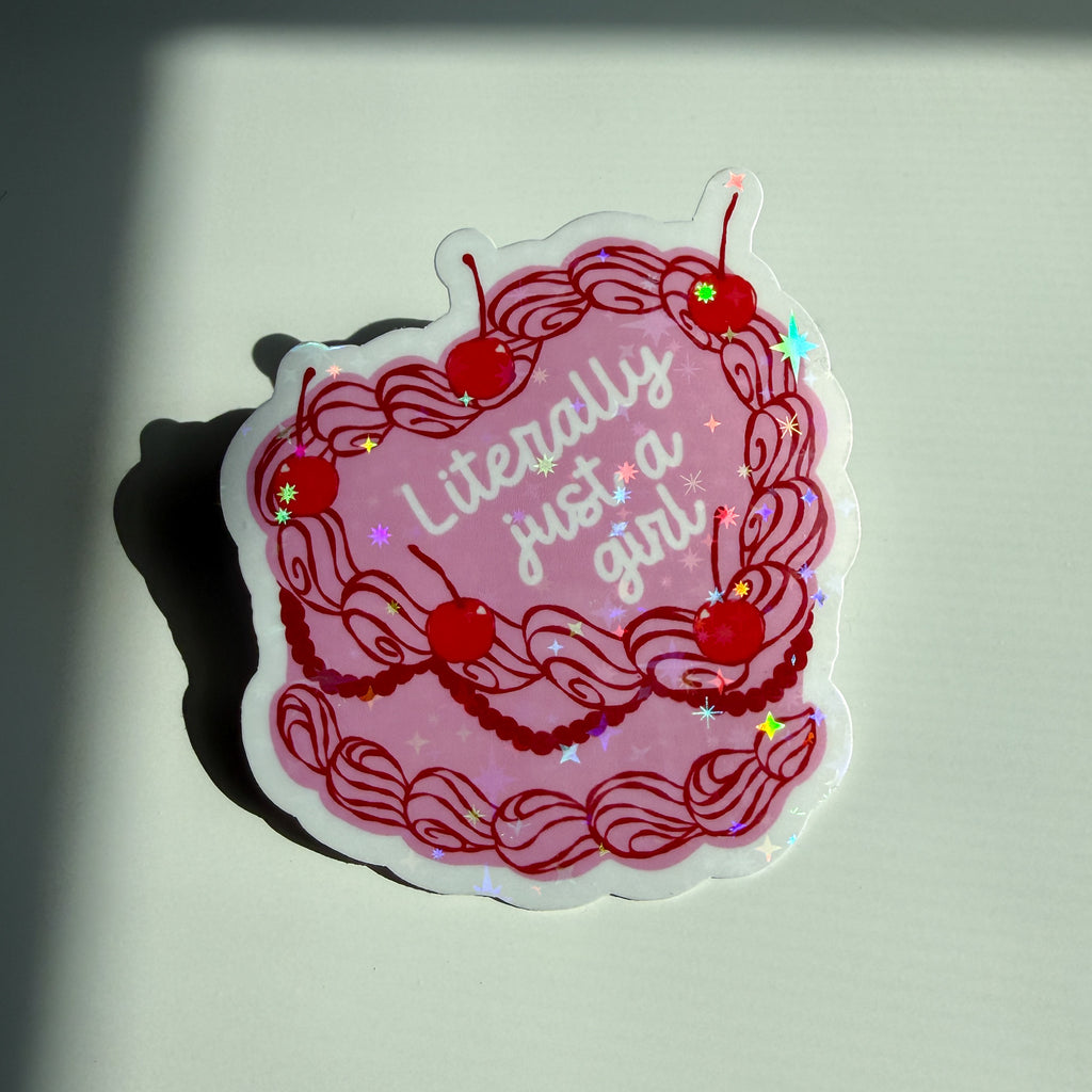 cherry cake with sparkly finish with literally just a girl text